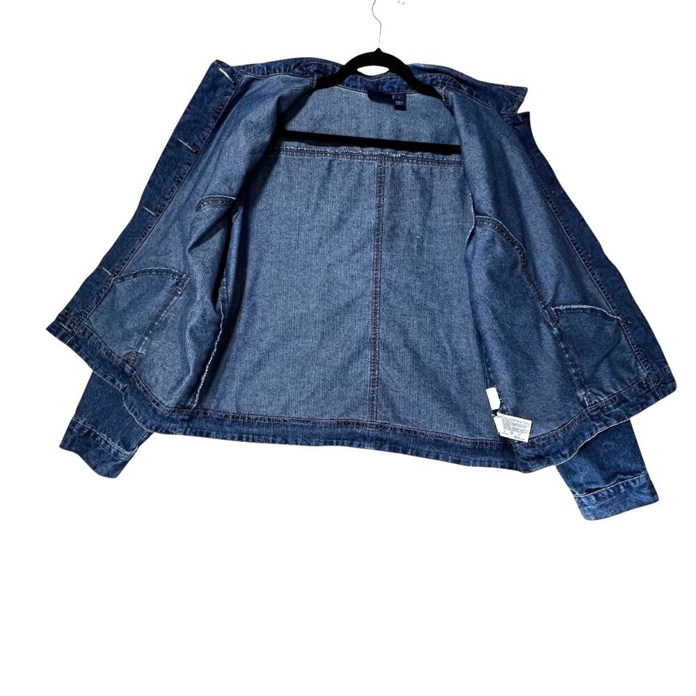 Gloria Vanderbilt Denim Blue Jeans Jacket Paisley Design L Sara Button Close - Picture 3 of 12